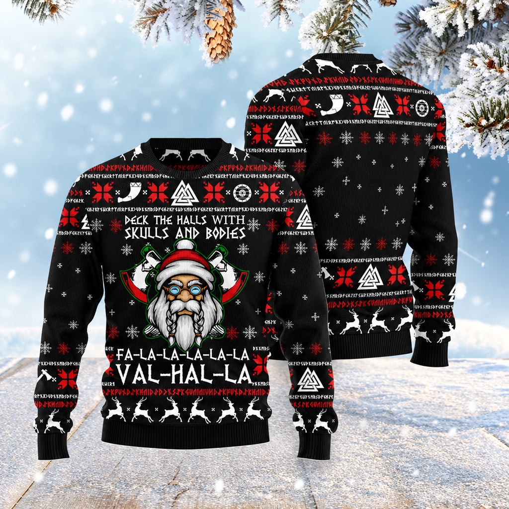 Viking Skull Ugly Christmas Sweater, Funny Norse Christmas Sweater with Skull Design, Unique Holiday Gift for Viking Fans