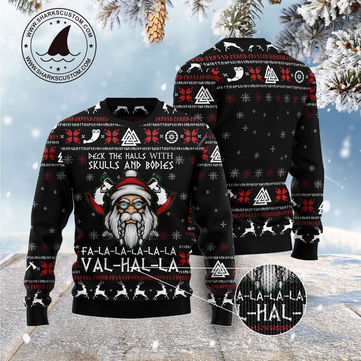 Viking Skull Ugly Christmas Sweater, Funny Norse Christmas Sweater with Skull Design, Unique Holiday Gift for Viking Fans