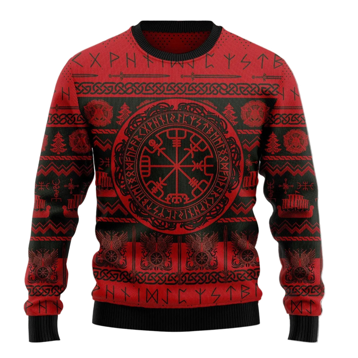 Viking Vegvisir Ugly Christmas Sweater, Norse Compass Symbol Pullover for Viking Fans, Fun Xmas Party Clothing