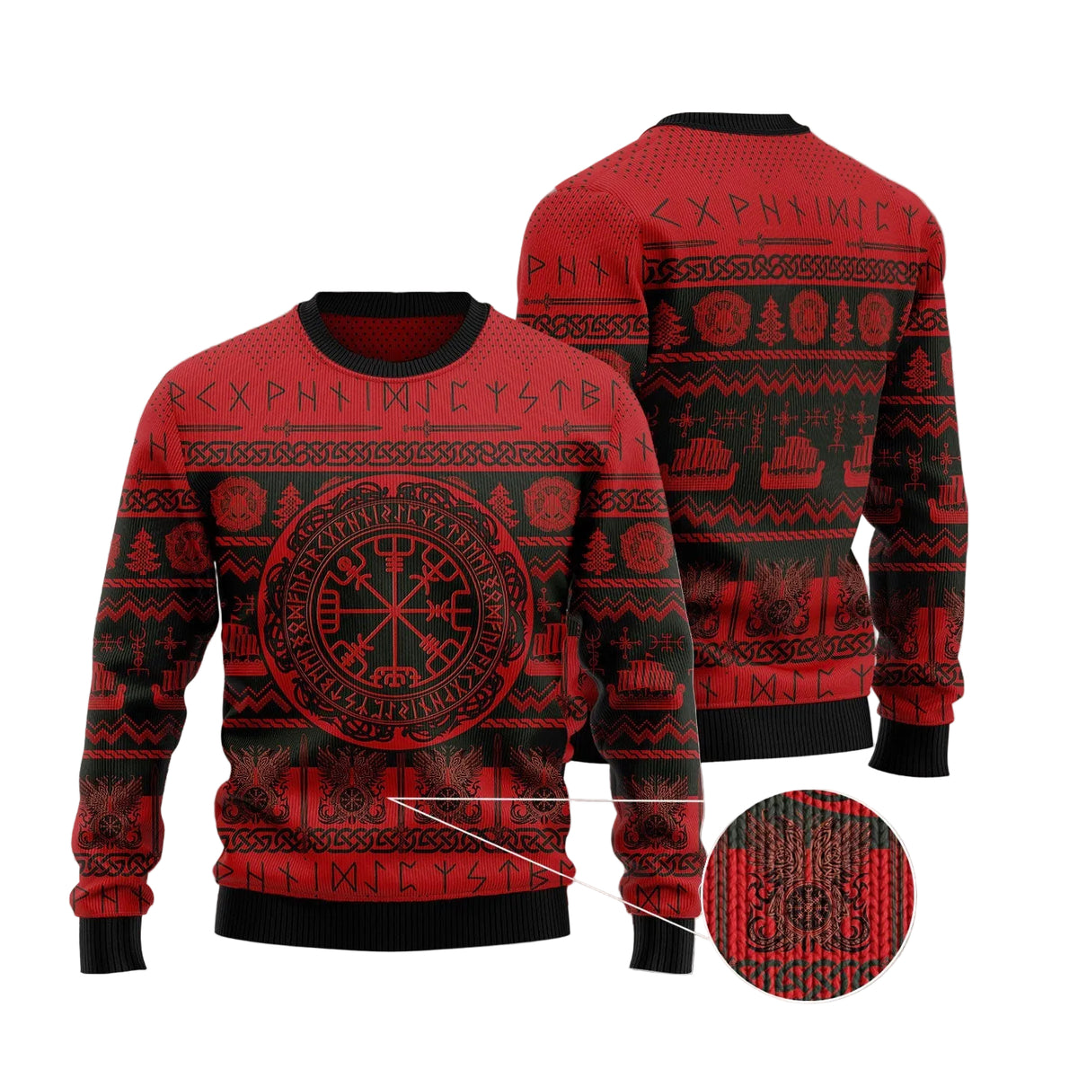 Viking Vegvisir Ugly Christmas Sweater, Norse Compass Symbol Pullover for Viking Fans, Fun Xmas Party Clothing