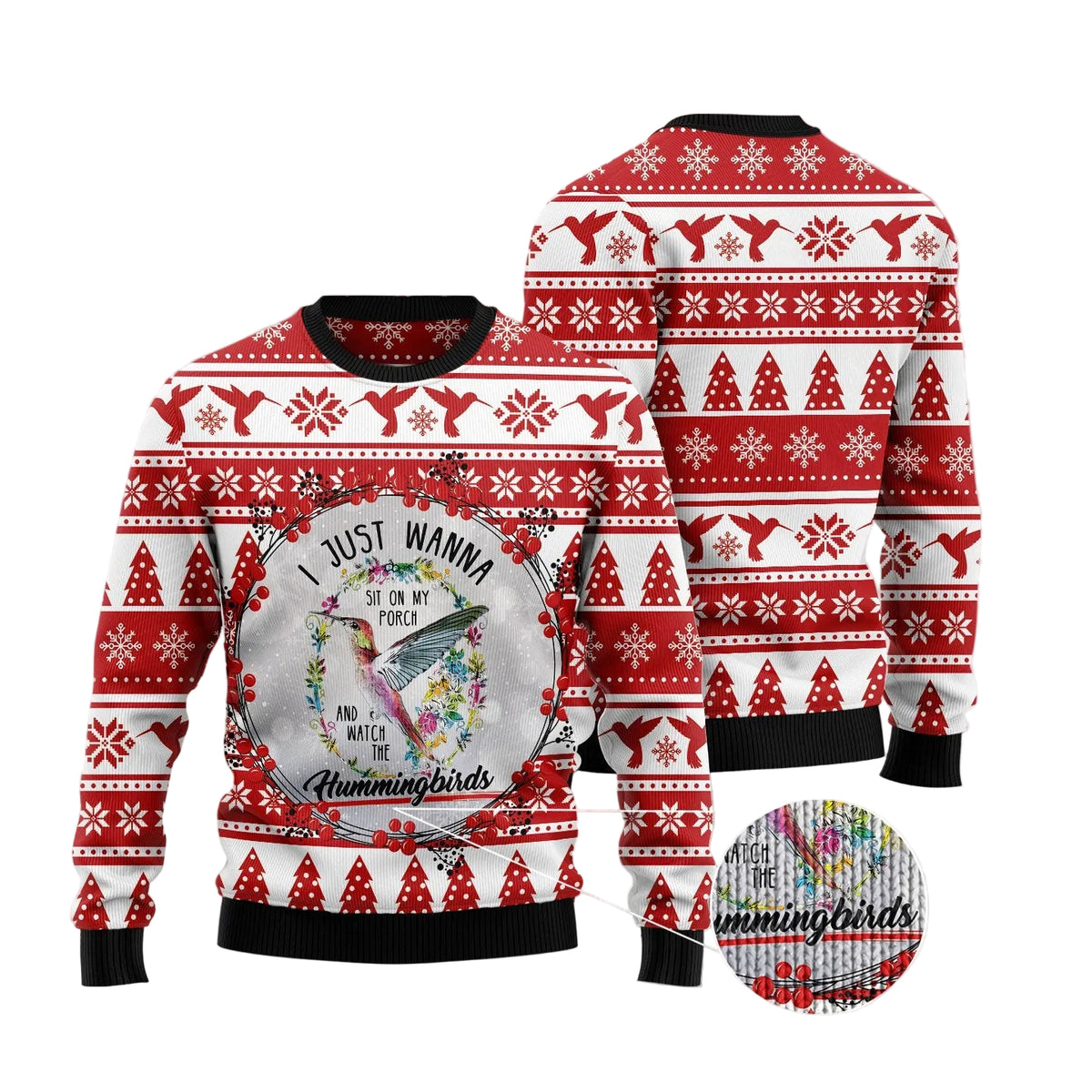 Watch Hummingbirds Ugly Christmas Sweater, Hummingbird Watching Holiday Print, Seasonal Gift for Hummingbird Lovers