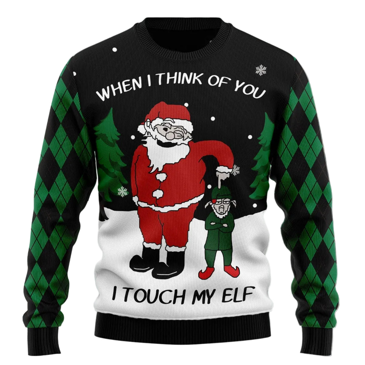 When I Think Of You I Touch My Elf Ugly Christmas Sweater for Men Women, Funny Holiday Party Outfit, Festive Xmas Gift