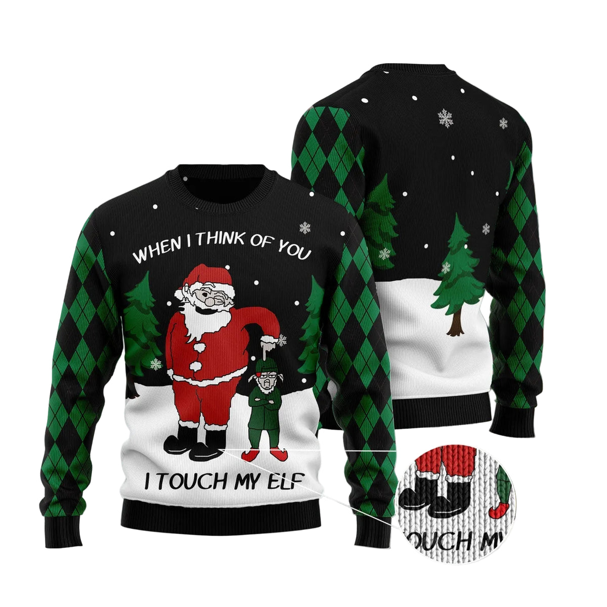 When I Think Of You I Touch My Elf Ugly Christmas Sweater for Men Women, Funny Holiday Party Outfit, Festive Xmas Gift