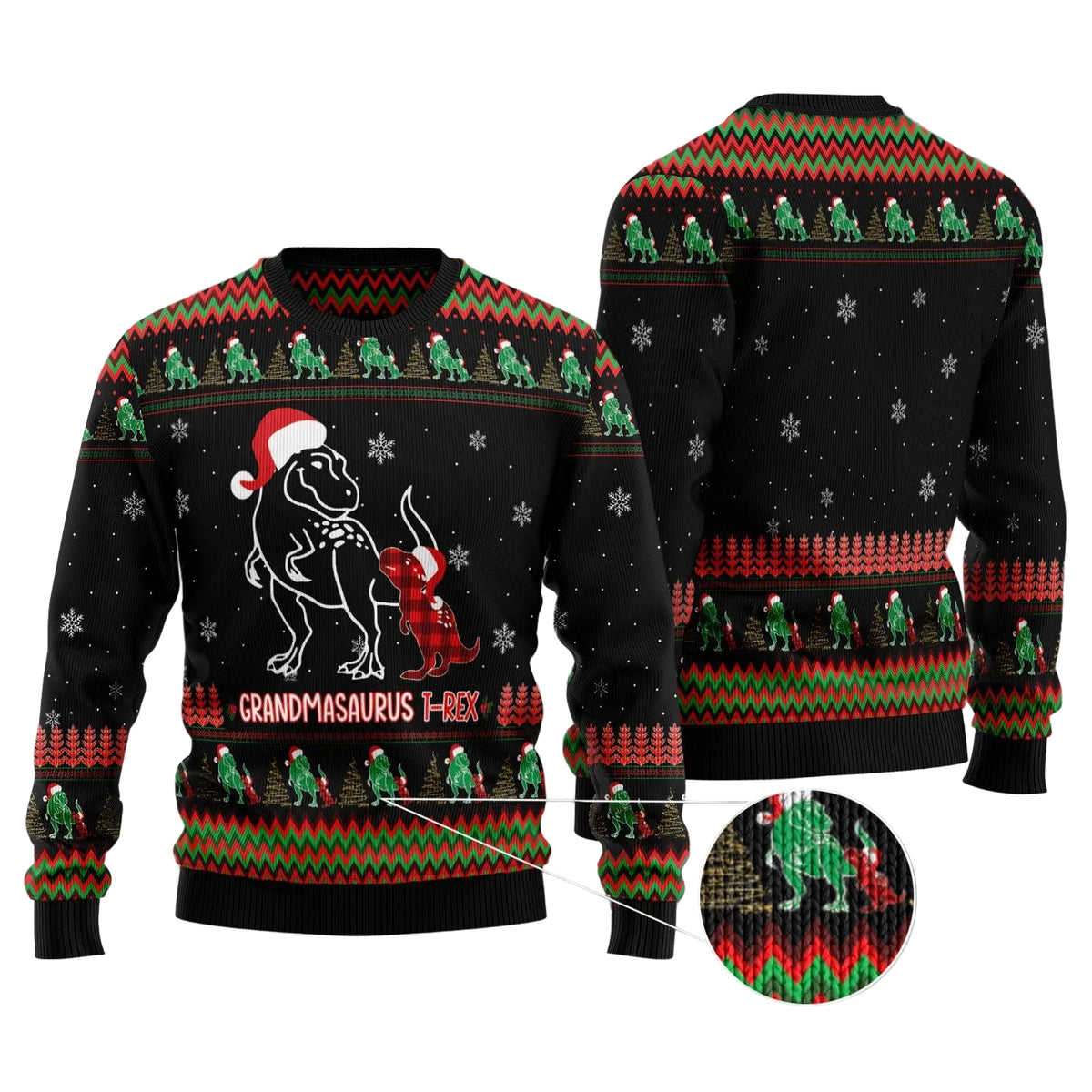 Grandmasaurus Ugly Christmas Sweater, Dinosaur Grandma Holiday Outfit for Men and Women, Funny Xmas Party Gift