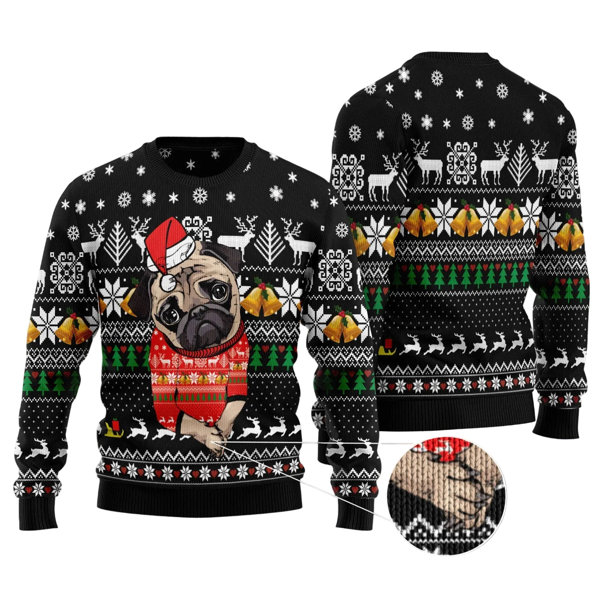 Lovely Pug Ugly Christmas Sweater, Cute Pug Dog Holiday Pullover for Men and Women, Christmas Party Outfit