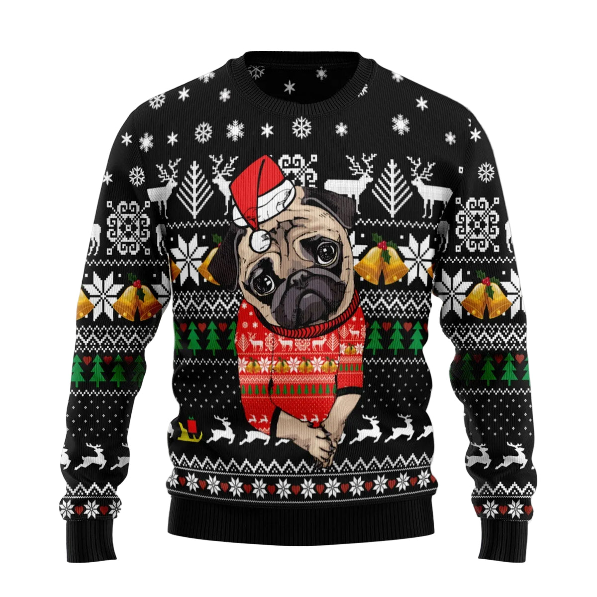 Lovely Pug Ugly Christmas Sweater, Cute Pug Dog Holiday Pullover for Men and Women, Christmas Party Outfit