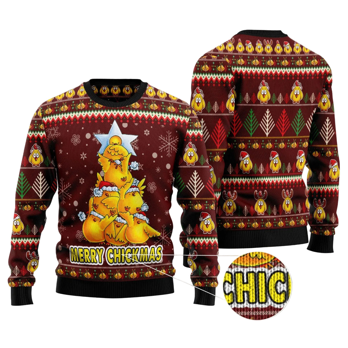 Merry Chickmas Chicken Ugly Christmas Sweater, Funny Poultry Lover Holiday Party Outfit and Chicken Keeper Gift