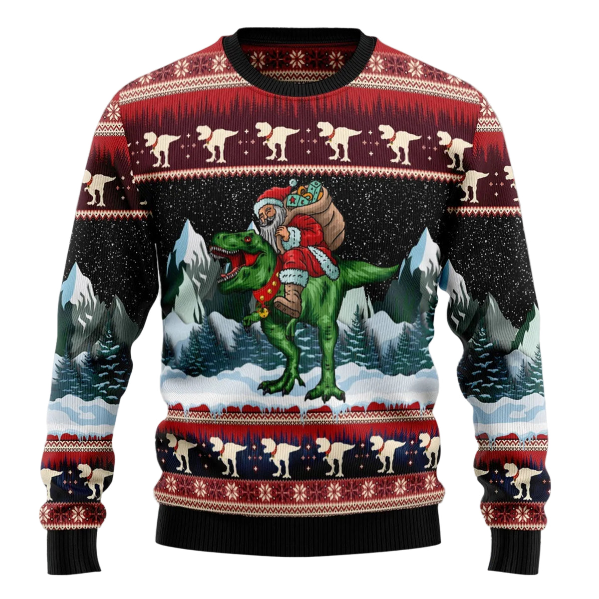 T-Rex Santa Claus Ugly Christmas Sweater, Unisex Xmas Party Outfit, Fun Holiday Gift for Dinosaur and T-Rex Fans