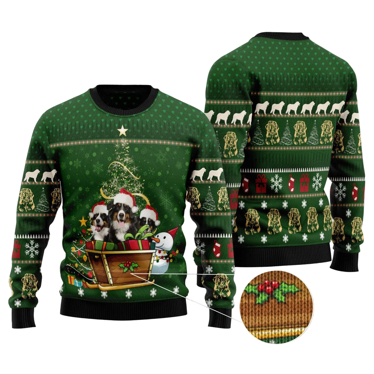 Bernese Mountain Dog Group Ugly Christmas Sweater, Holiday Party Pullover for Bernese Dog Owners and Pet Parents