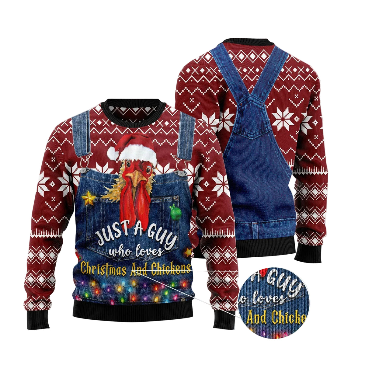 Chicken Lover Christmas Sweater - Funny Ugly Christmas Sweater for Men and Women, Unisex Holiday Party Outfit