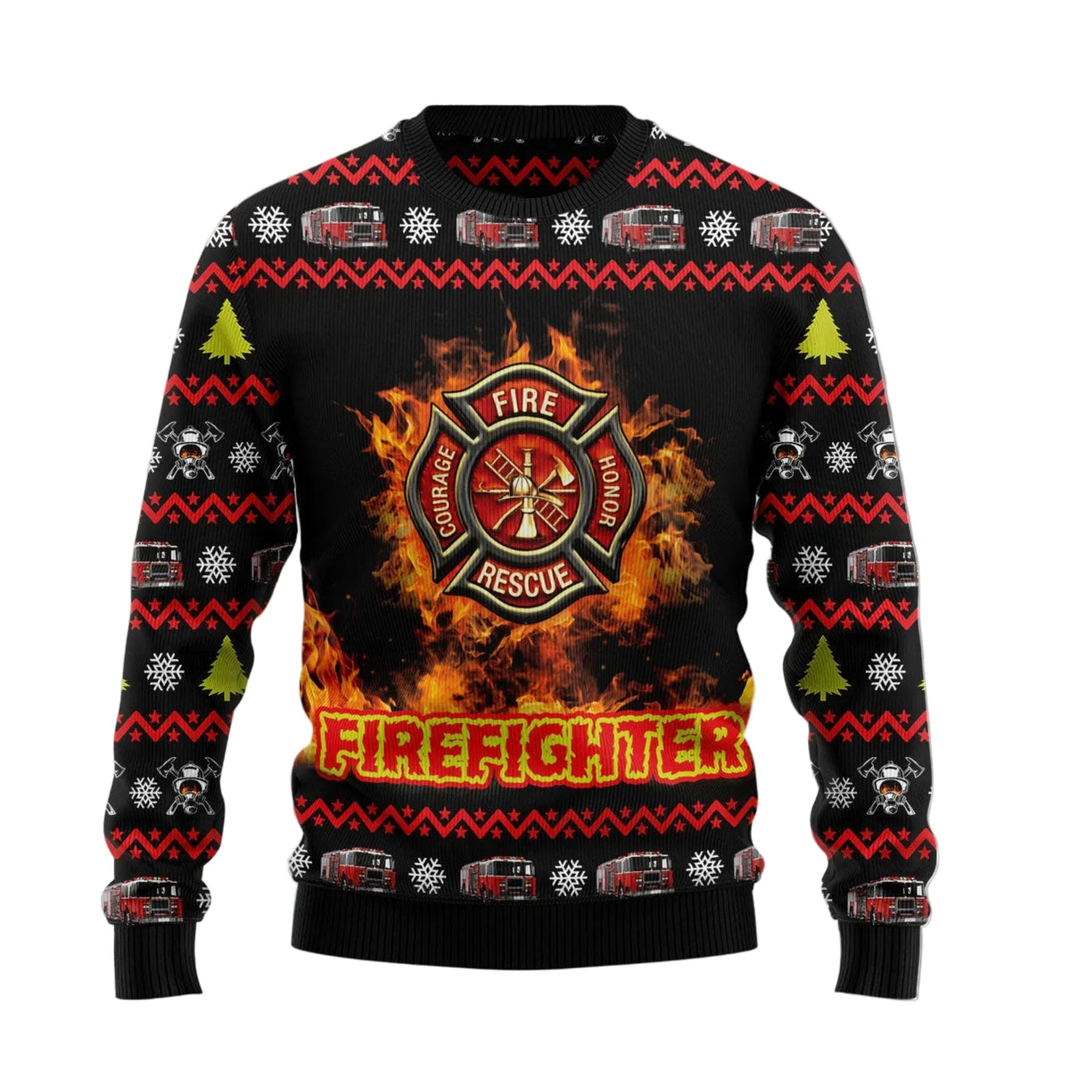 Awesome Firefighter Ugly Christmas Sweater, Firefighter Appreciation Holiday Party Look, Fun Christmas Gift