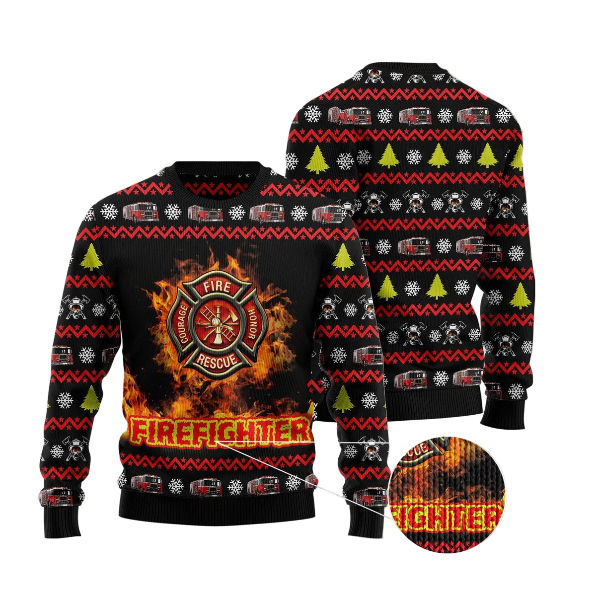 Awesome Firefighter Ugly Christmas Sweater, Firefighter Appreciation Holiday Party Look, Fun Christmas Gift