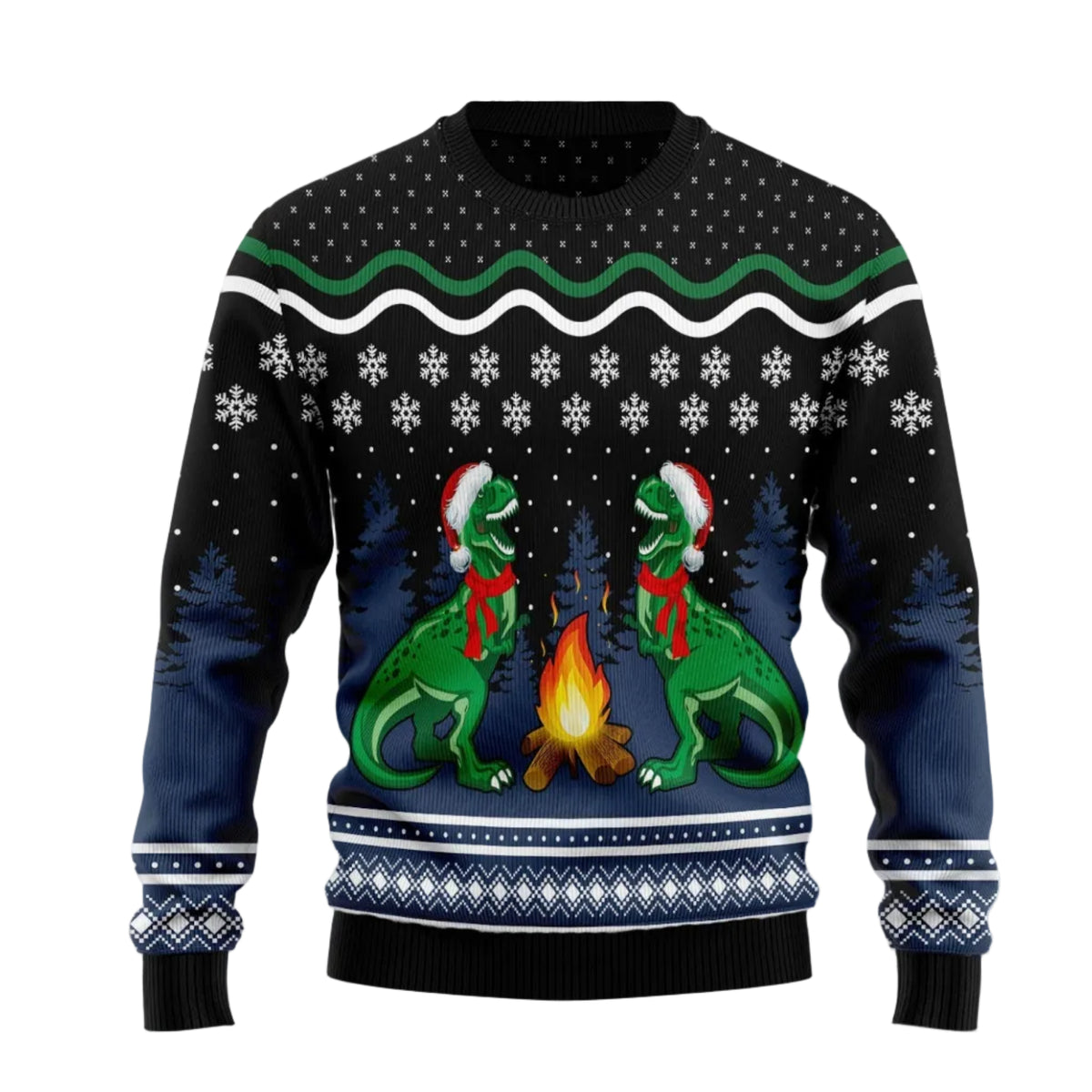 Camping T-Rex Ugly Christmas Sweater, Camping T-Rex Dinosaur Holiday Design, Holiday Party Pullover for Adults