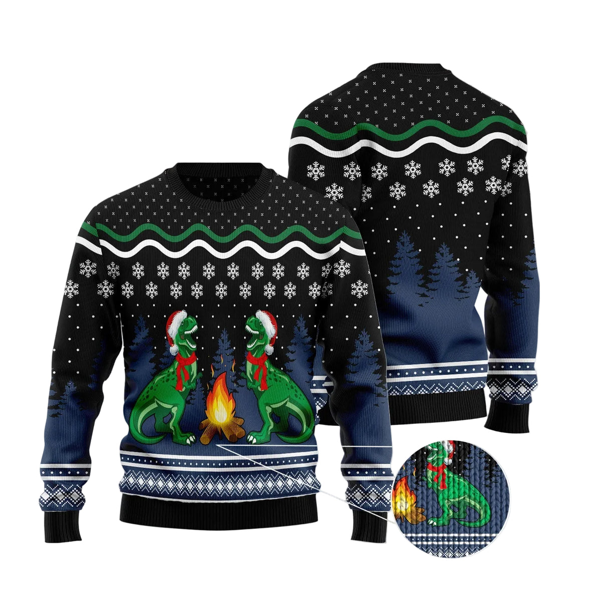 Camping T-Rex Ugly Christmas Sweater, Camping T-Rex Dinosaur Holiday Design, Holiday Party Pullover for Adults