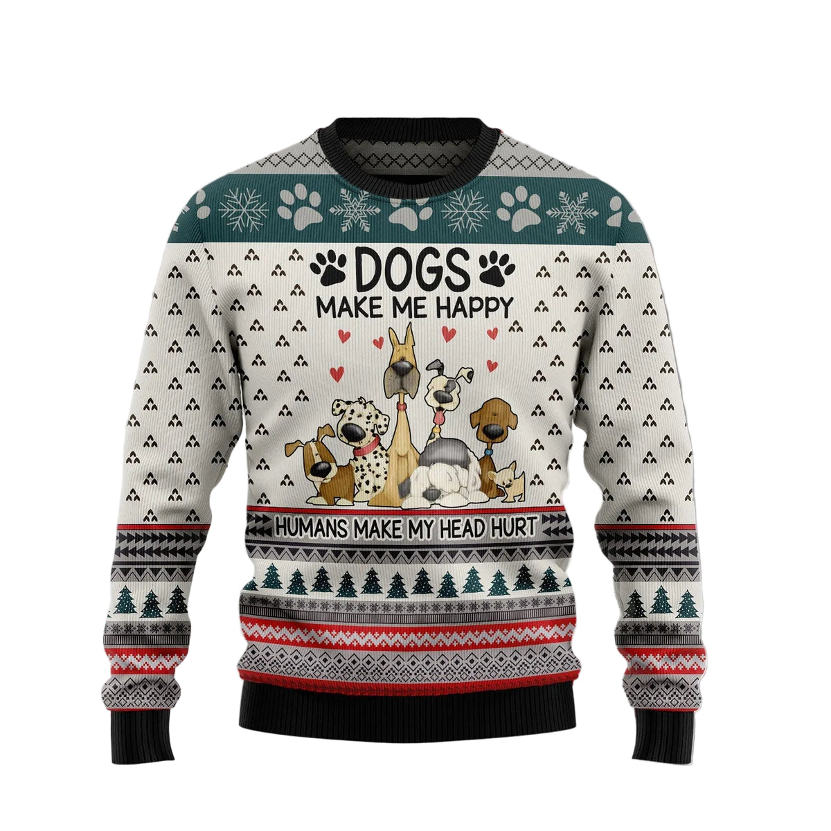 Dogs Make Me Happy Ugly Christmas Sweater | Fun Holiday Look for Men & Women | Holiday Gift and Party Apparel