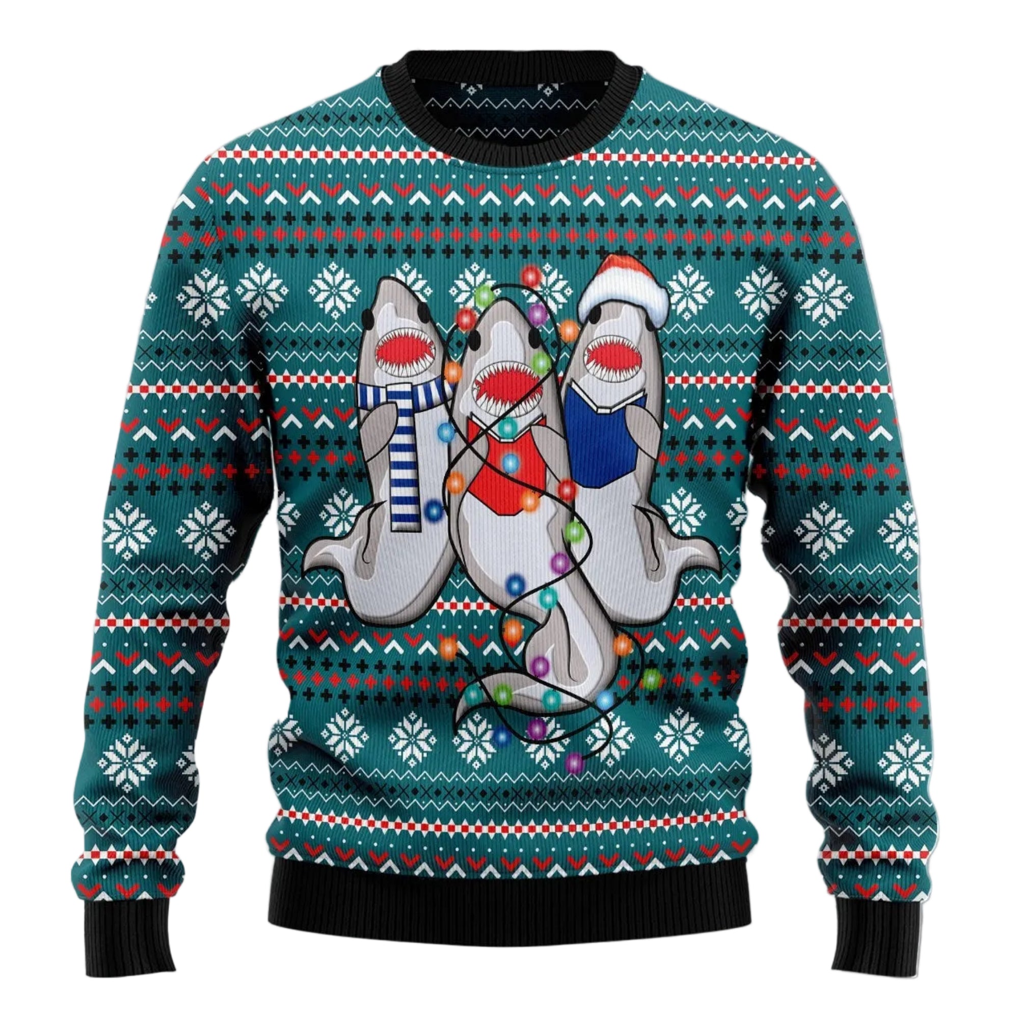 Funny Christmas Shark Ugly Christmas Sweater, Funny Shark Holiday Pullover, Holiday Gatherings and Family Photos