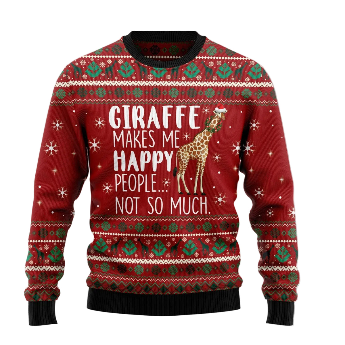 Giraffe Makes Me Happy Ugly Christmas Sweater, Happy Giraffe Holiday Print, Seasonal Gift for Giraffe Lovers