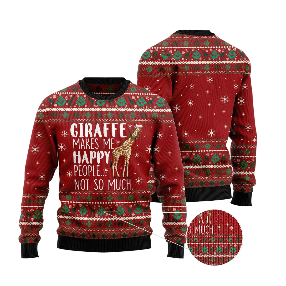 Giraffe Makes Me Happy Ugly Christmas Sweater, Happy Giraffe Holiday Print, Seasonal Gift for Giraffe Lovers