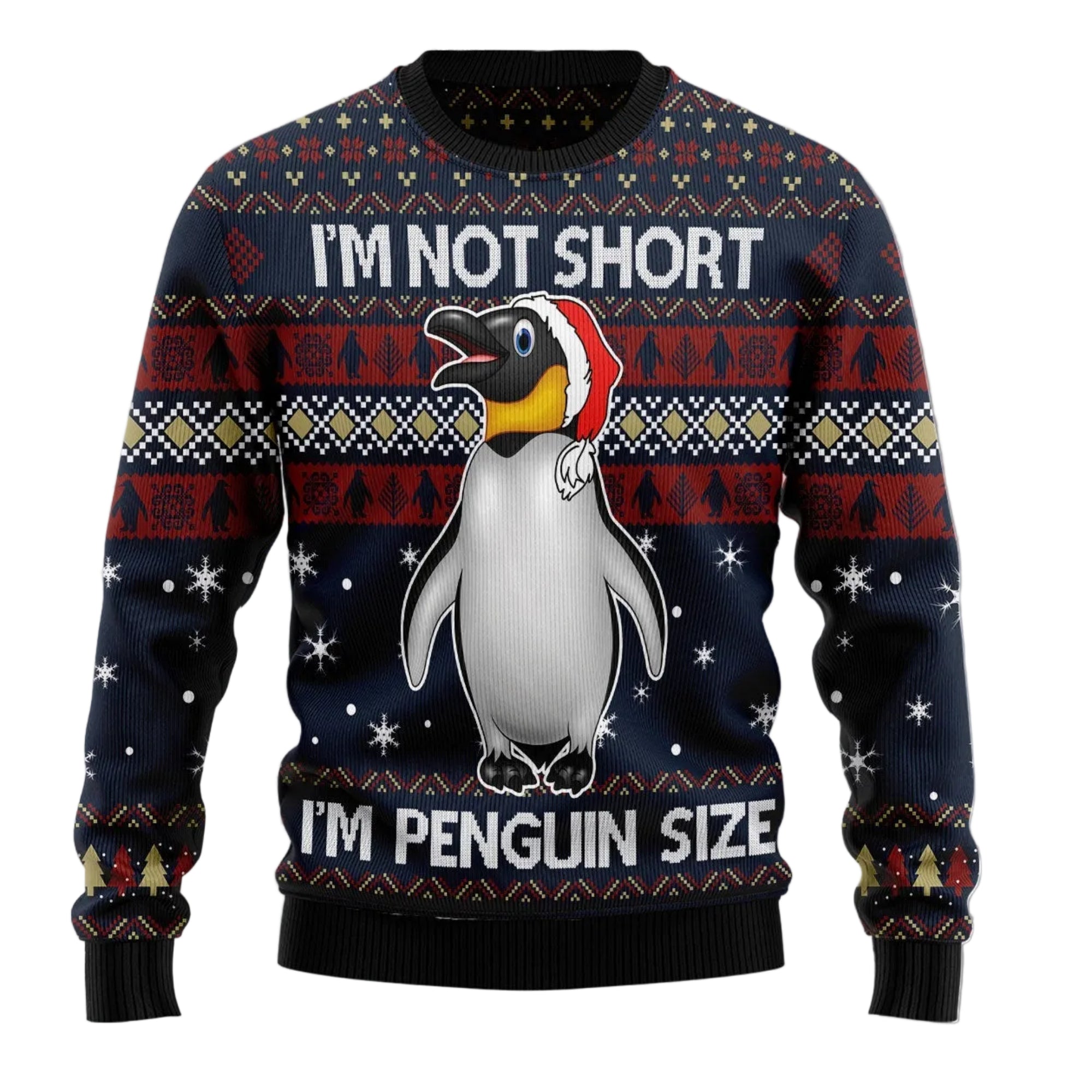 Penguin Size Ugly Christmas Sweater, I'm Not Short Funny Holiday Party Outfit for Men and Women, Penguin Lover Gift