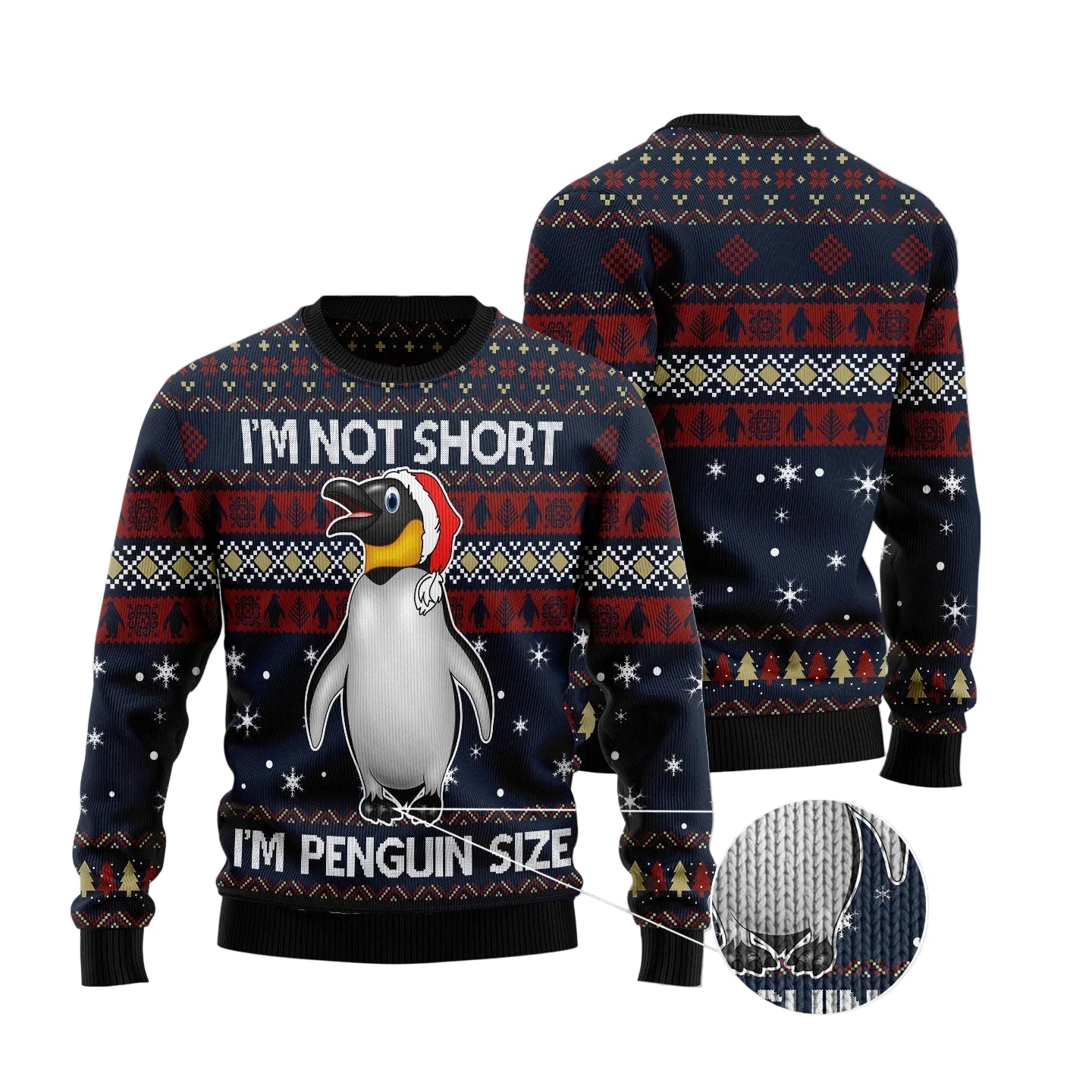 Penguin Size Ugly Christmas Sweater, I'm Not Short Funny Holiday Party Outfit for Men and Women, Penguin Lover Gift