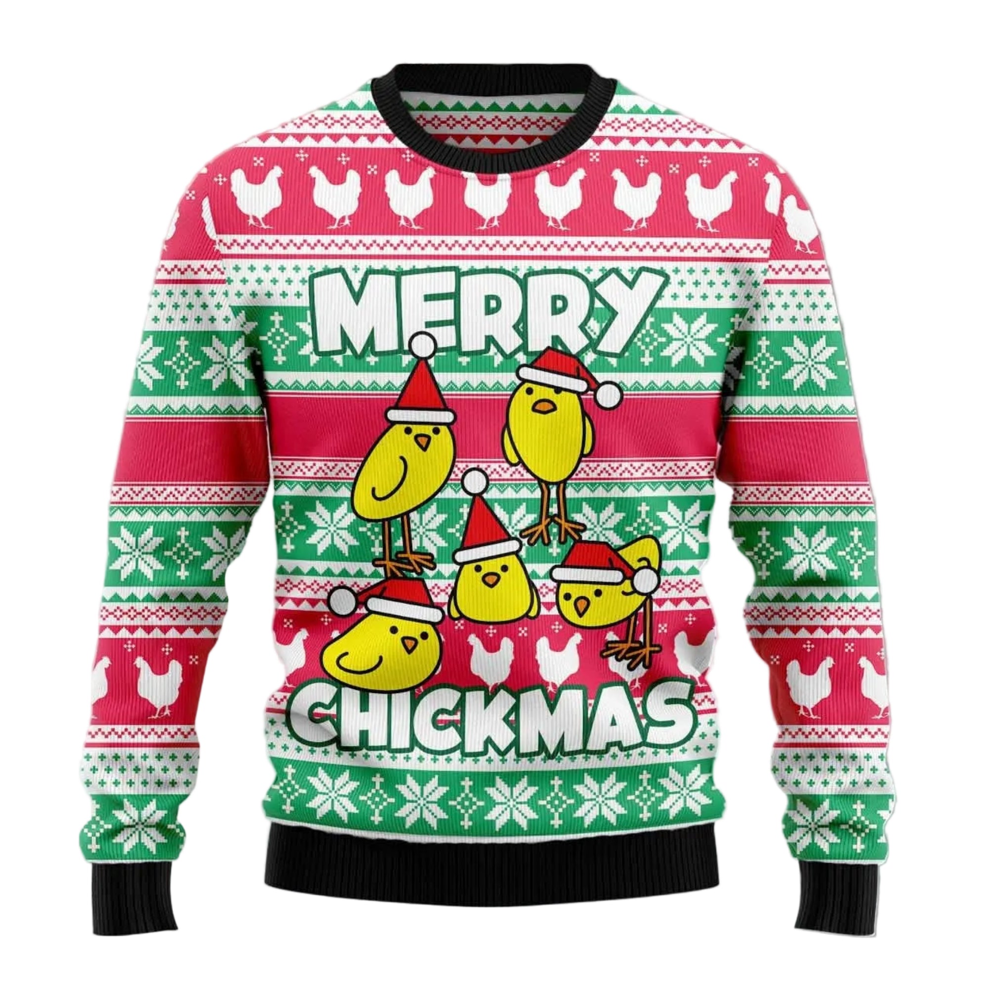 Merry Chickmas Ugly Christmas Sweater, Funny Festive Chicken Holiday Pullover for Chicken Keepers and Farm Animal Fans