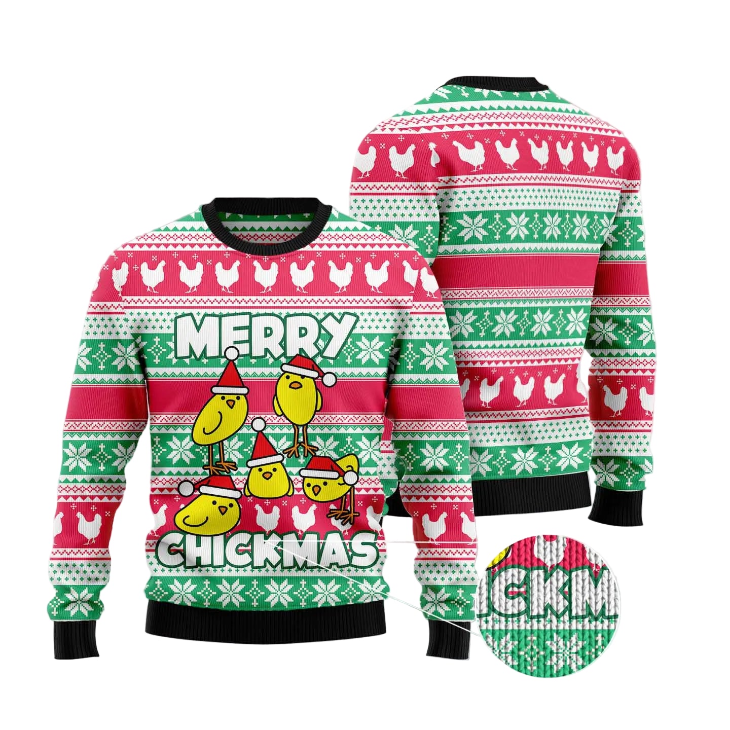 Merry Chickmas Ugly Christmas Sweater, Funny Festive Chicken Holiday Pullover for Chicken Keepers and Farm Animal Fans