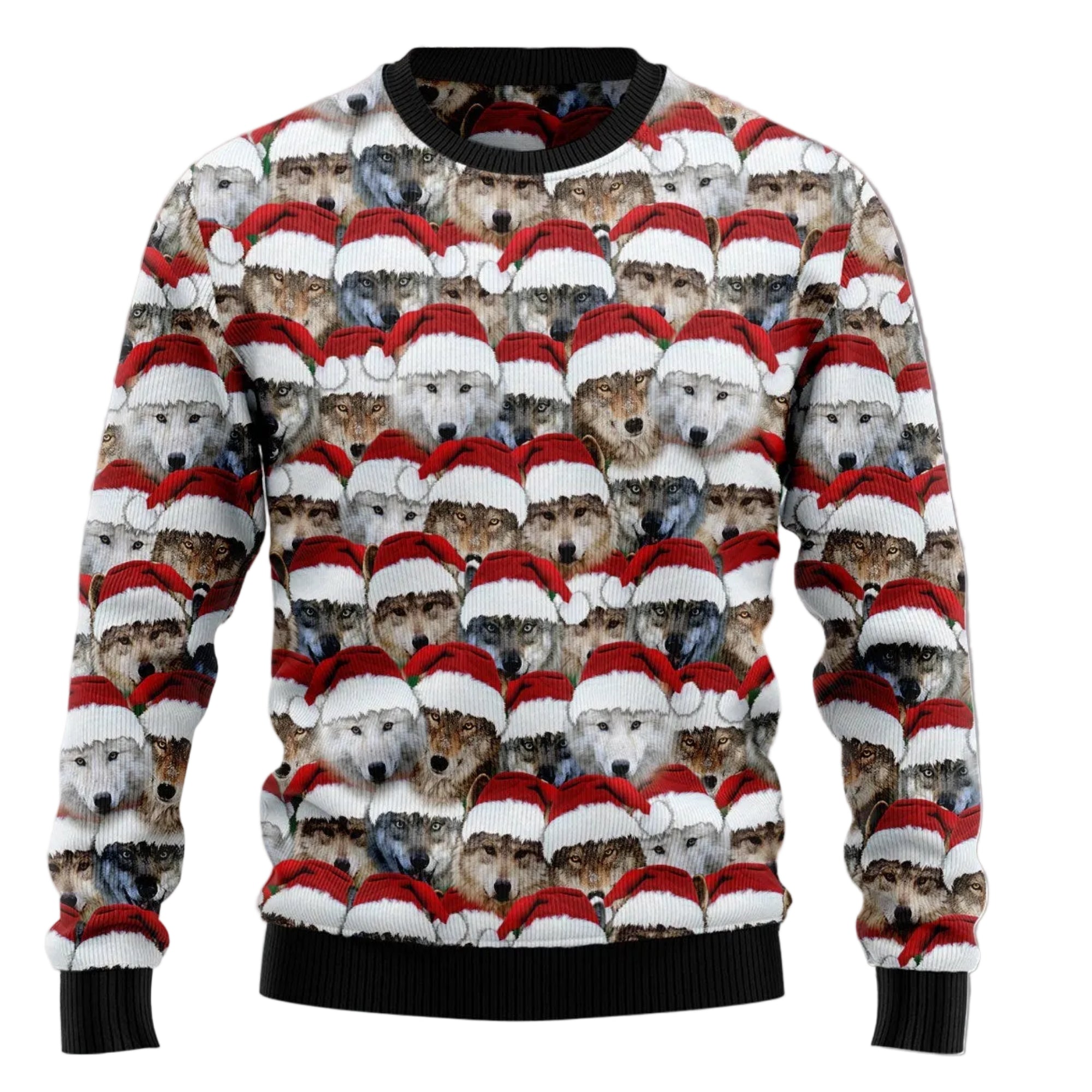 Santa Wolf Ugly Christmas Sweater, Funny Wolf Holiday Pullover, Holiday Gatherings and Family Photos