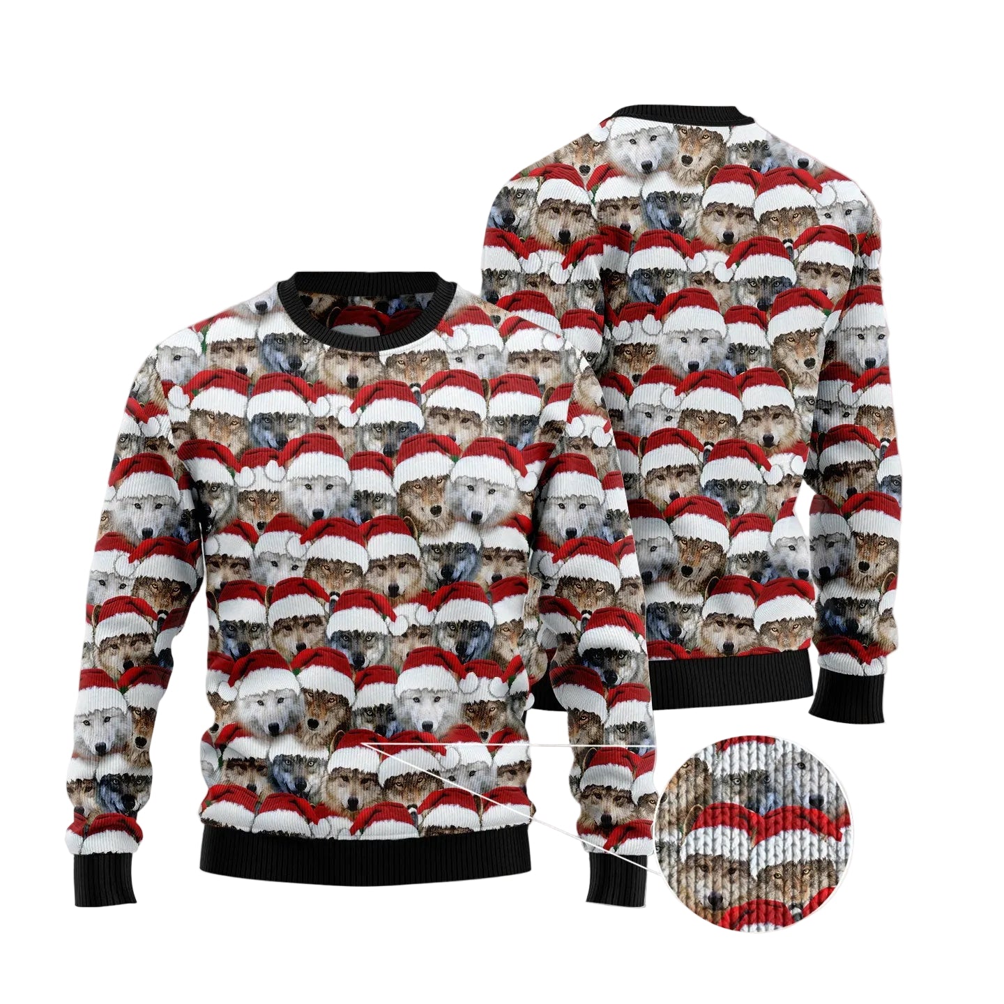 Santa Wolf Ugly Christmas Sweater, Funny Wolf Holiday Pullover, Holiday Gatherings and Family Photos