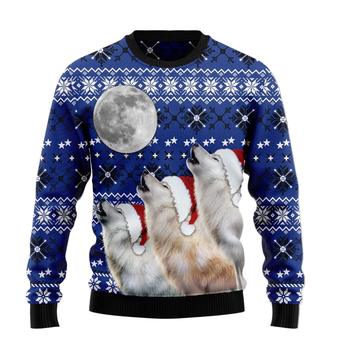 Wolf Howling at the Moon Ugly Christmas Sweater, Wolf Lover Holiday Party Pullover and Christmas Gift for All