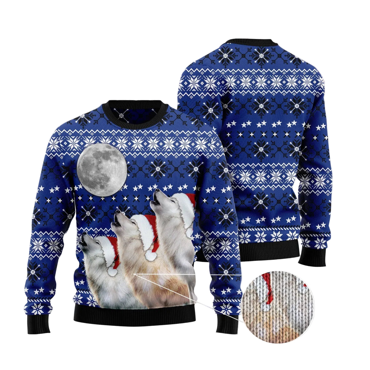 Wolf Howling at the Moon Ugly Christmas Sweater, Wolf Lover Holiday Party Pullover and Christmas Gift for All