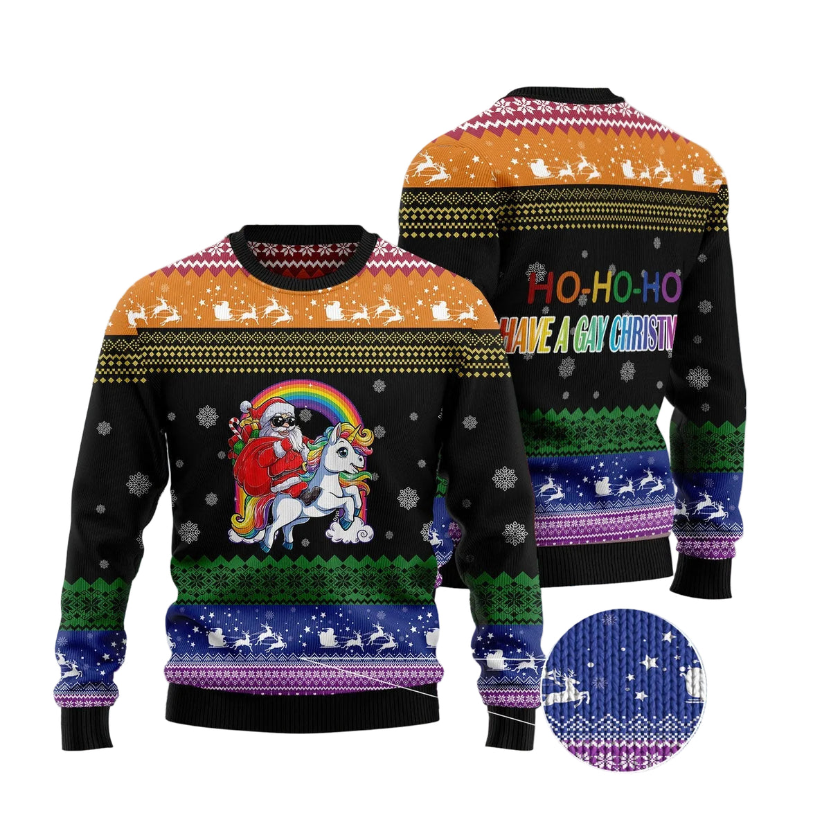 Rainbow Unicorn Pride Ugly Christmas Sweater, Pride Unicorn Holiday Print, Seasonal Gift for Unicorn and Pride Fans