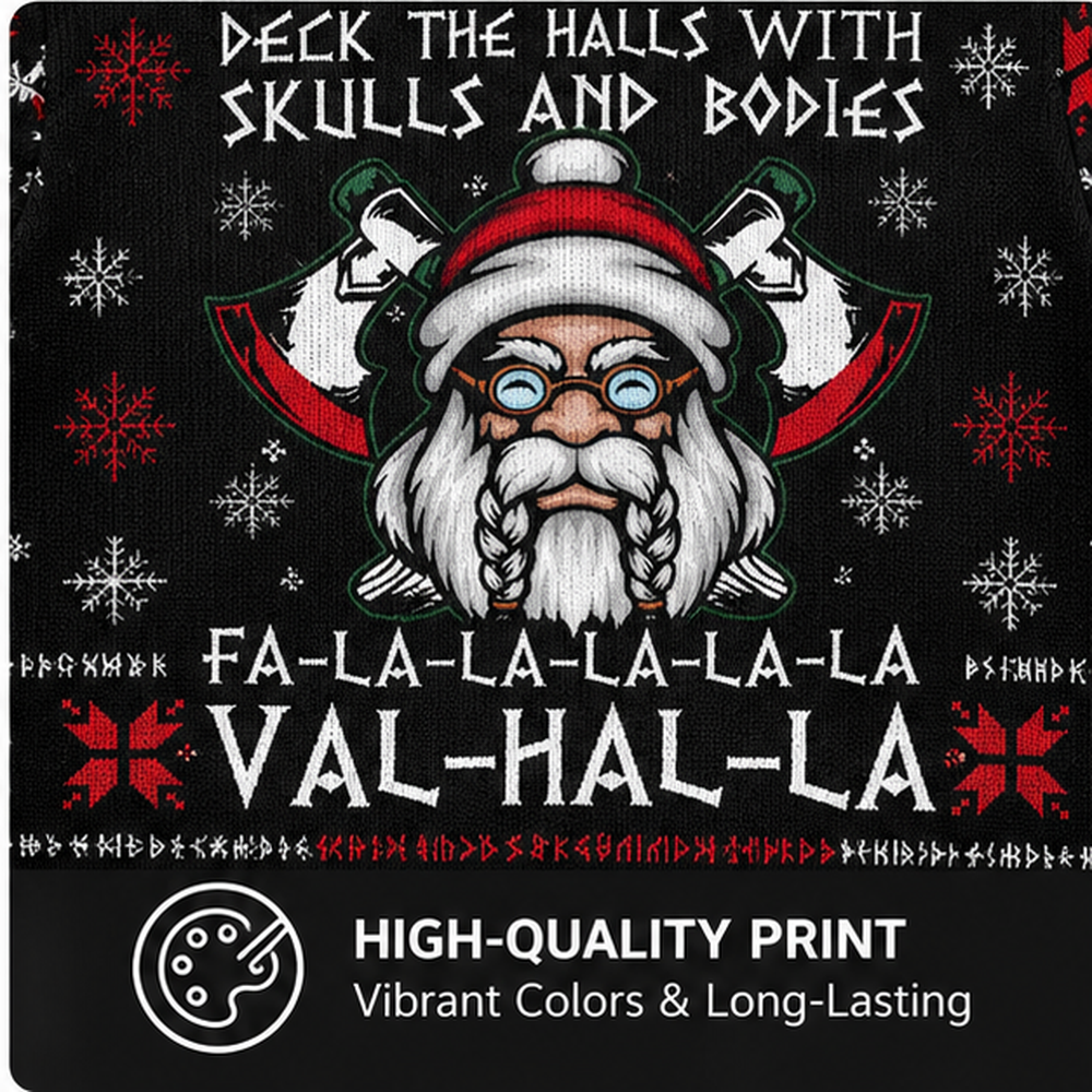 Viking Skull Ugly Christmas Sweater, Funny Norse Christmas Sweater with Skull Design, Unique Holiday Gift for Viking Fans