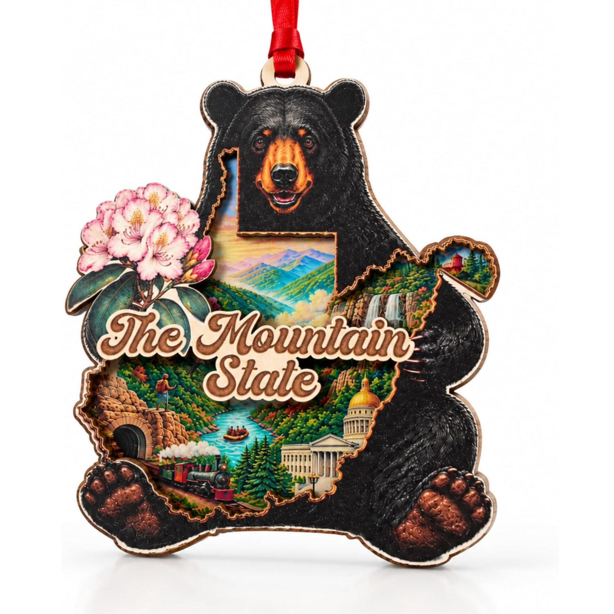 West Virginia Christmas Ornament 2026, Bear State Flag Ornament for Christmas Tree, Souvenir Gift, Wood & Acrylic Gift