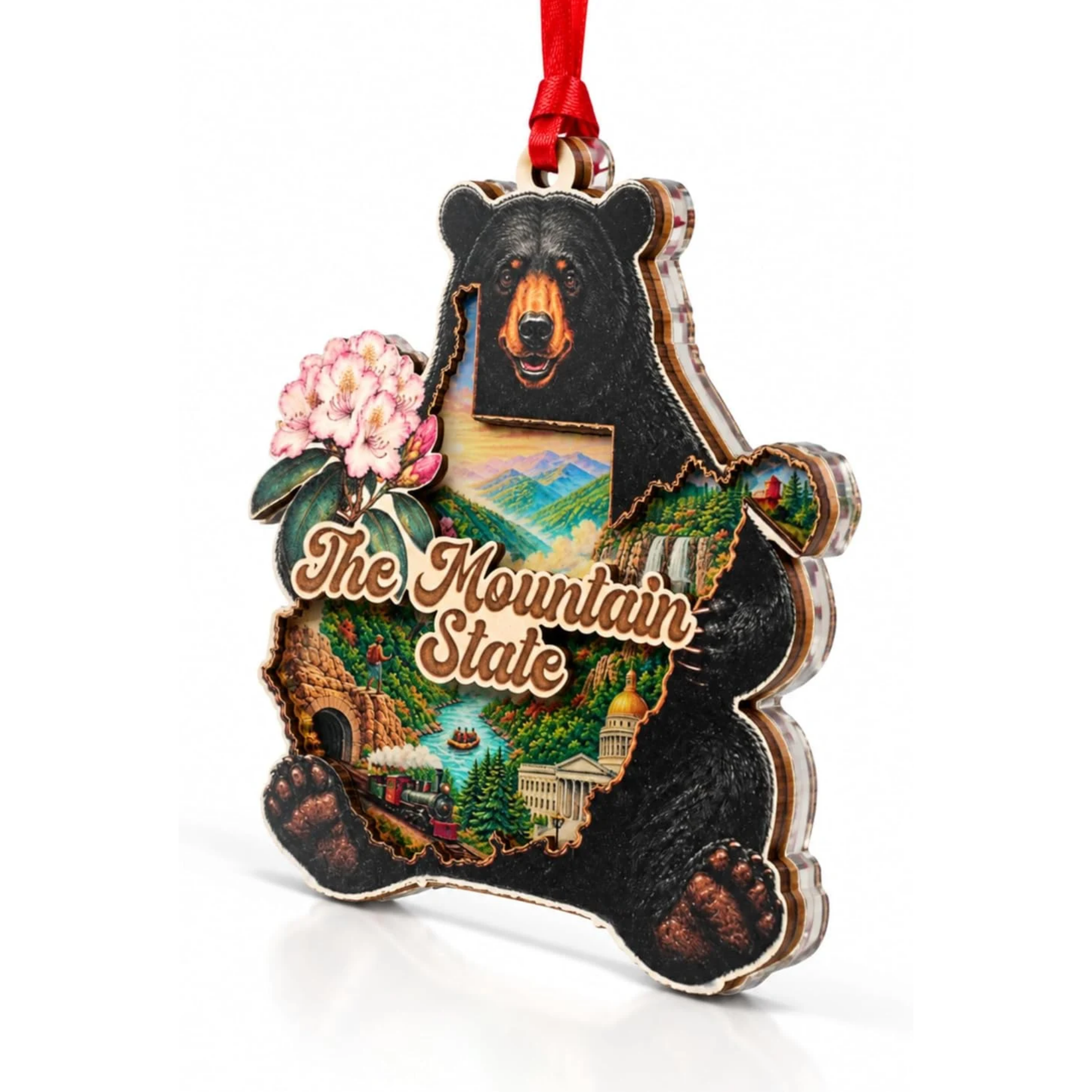 West Virginia Christmas Ornament 2026, Bear State Flag Ornament for Christmas Tree, Souvenir Gift, Wood & Acrylic Gift