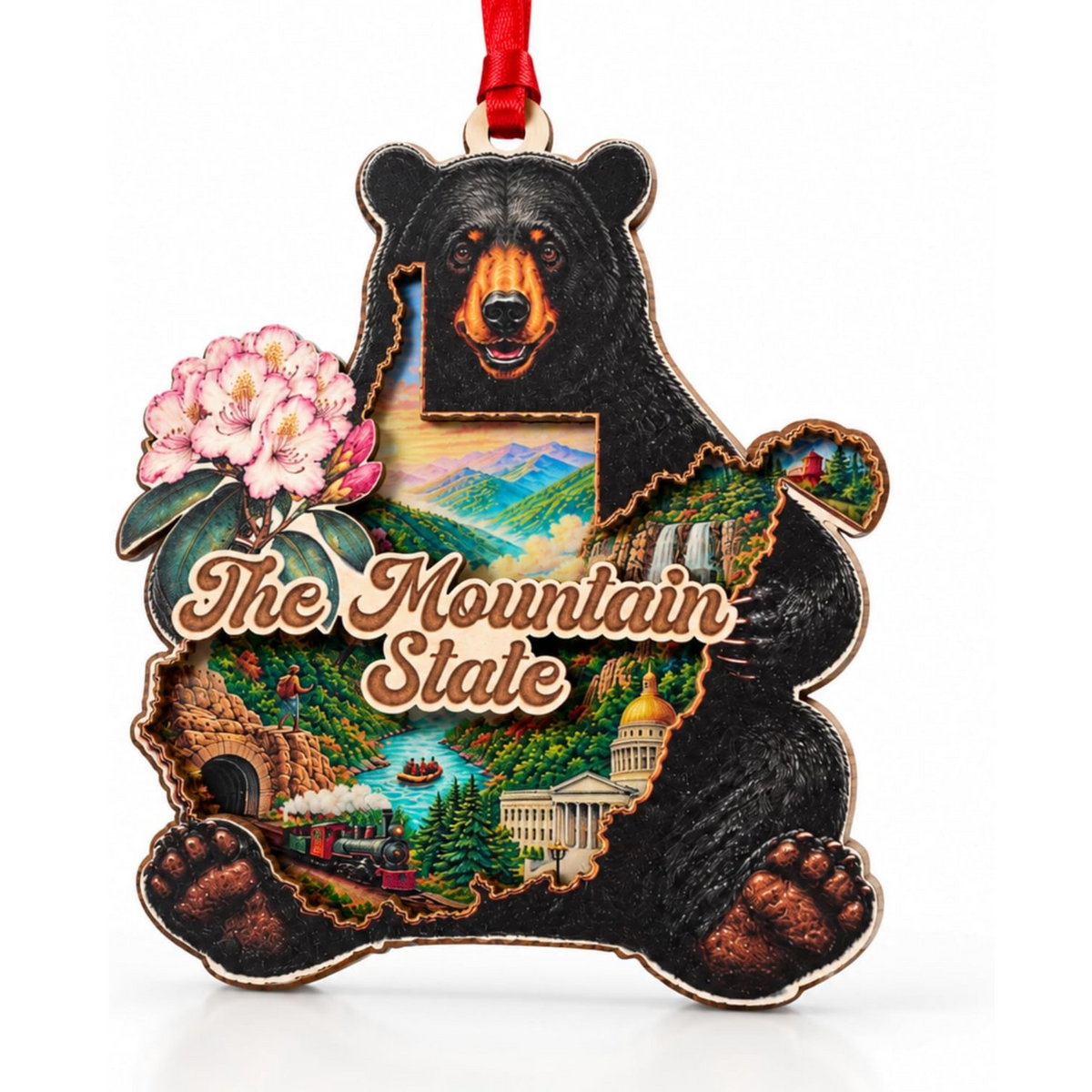 West Virginia Christmas Ornament 2026, Bear State Flag Ornament for Christmas Tree, Souvenir Gift, Wood & Acrylic Gift