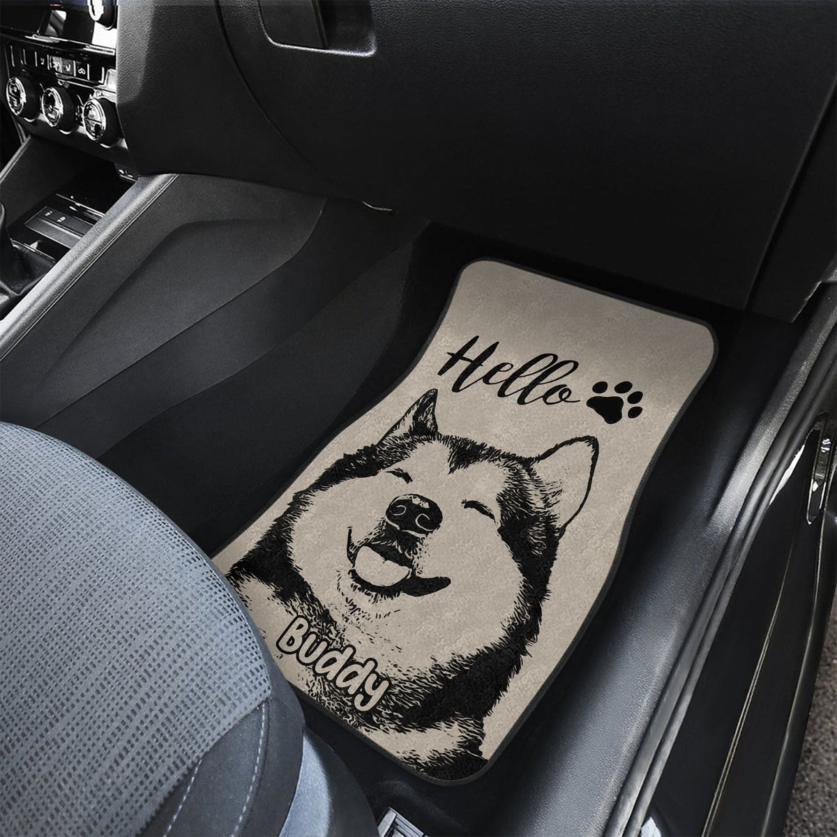 Custom Black &amp; White Dog Photo Anti-slip Car Floor Mat