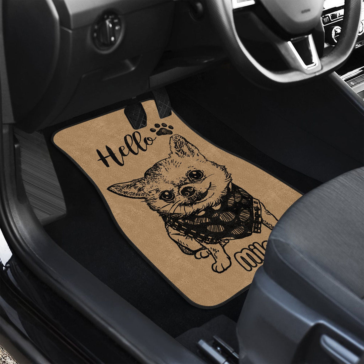 Custom Black &amp; White Dog Photo Anti-slip Car Floor Mat
