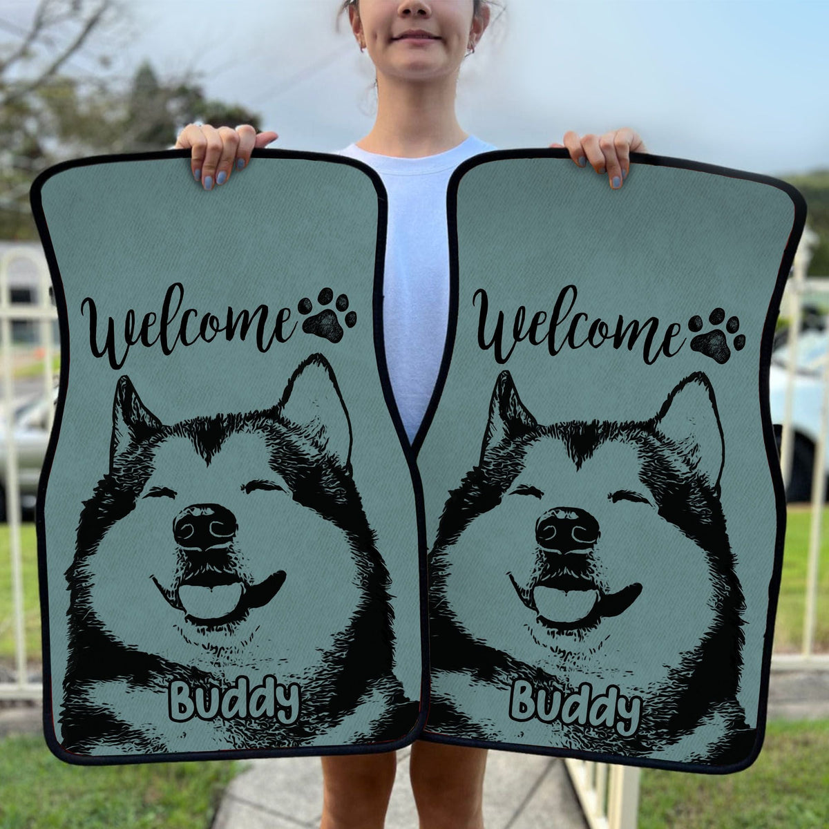 Custom Black &amp; White Dog Photo Anti-slip Car Floor Mat