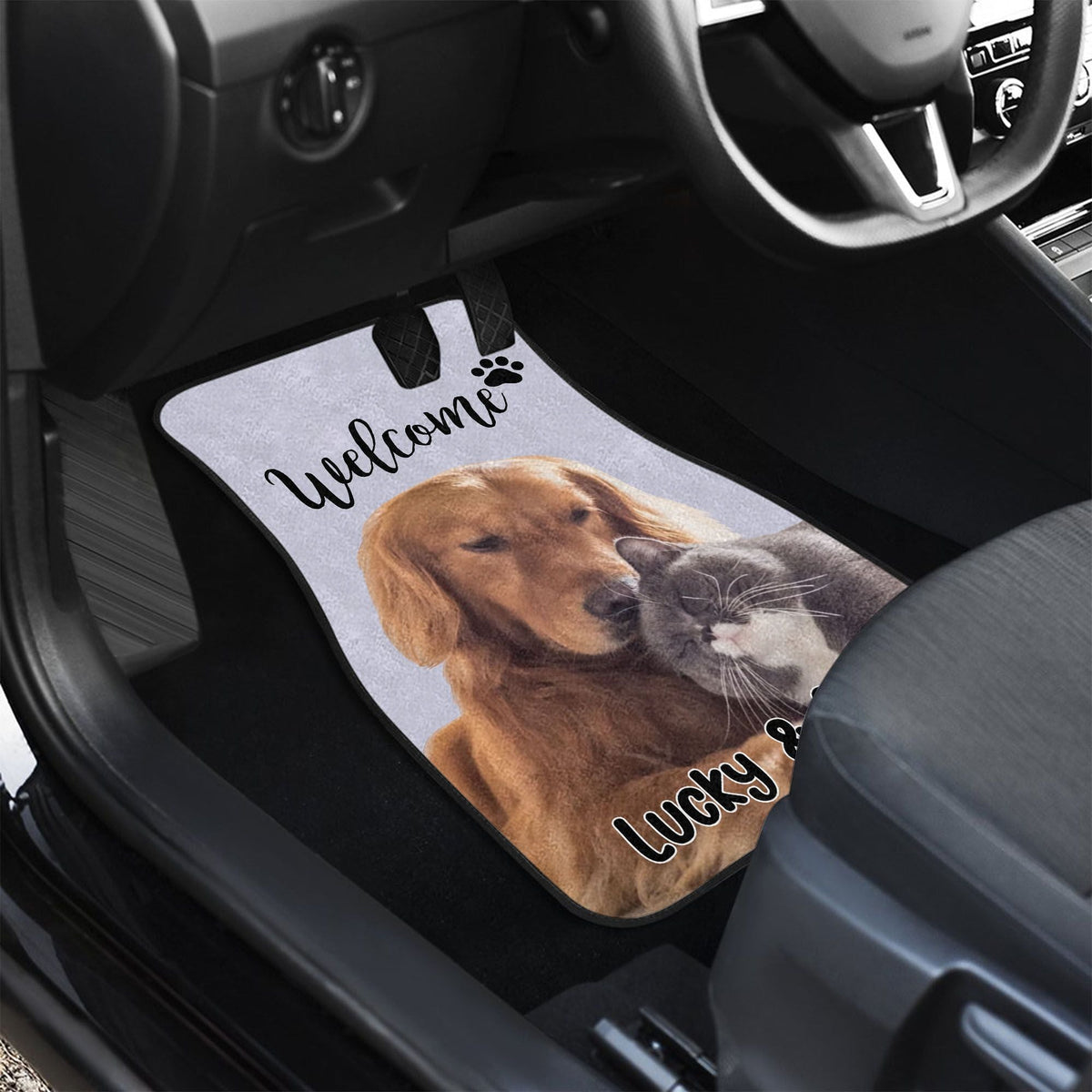 Custom Hand-drawn Pet Portrait Car Floor Mat