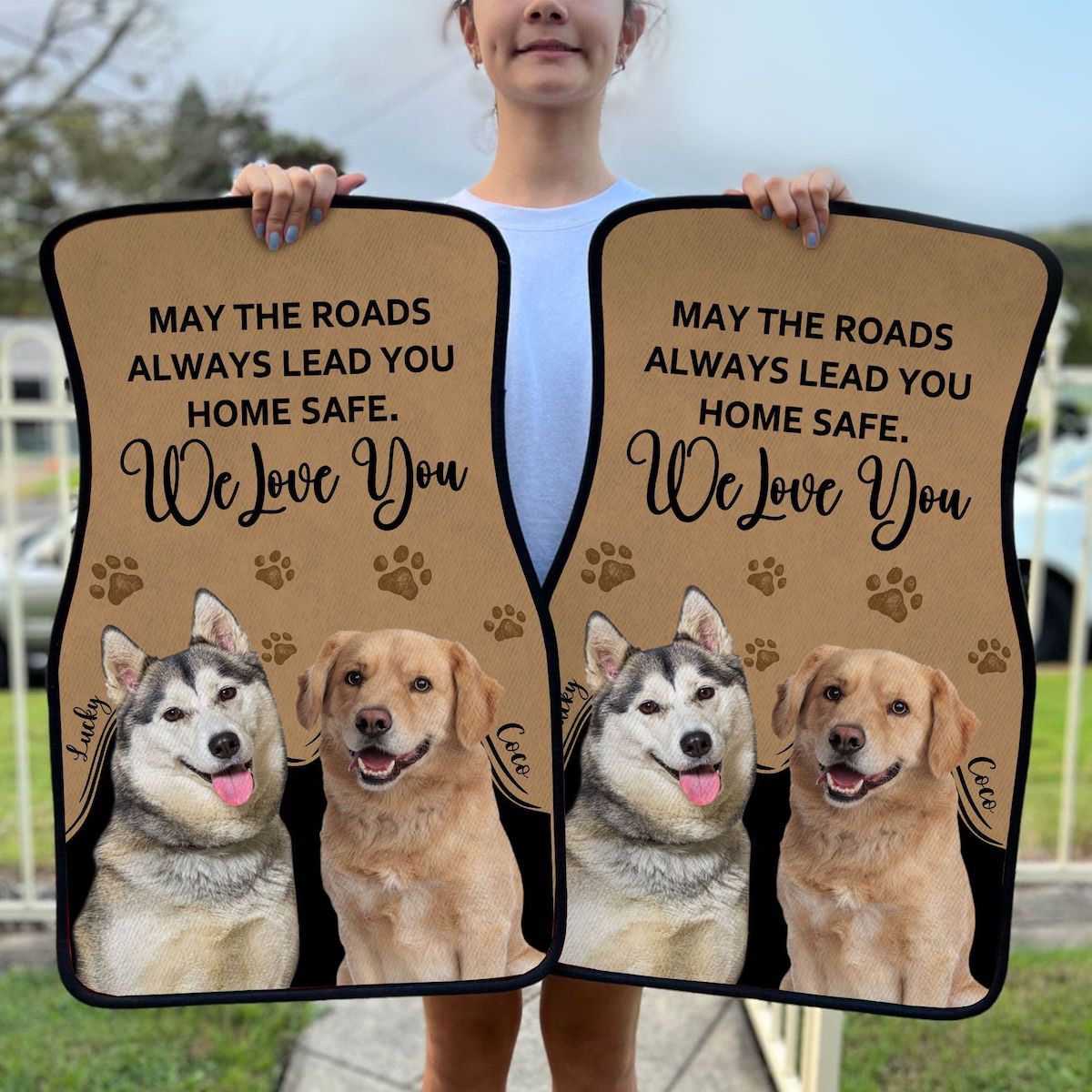 Custom Dog Photo Car Floor Mat - Custom Message - For Dog Mom Dog Dad, Car Lovers