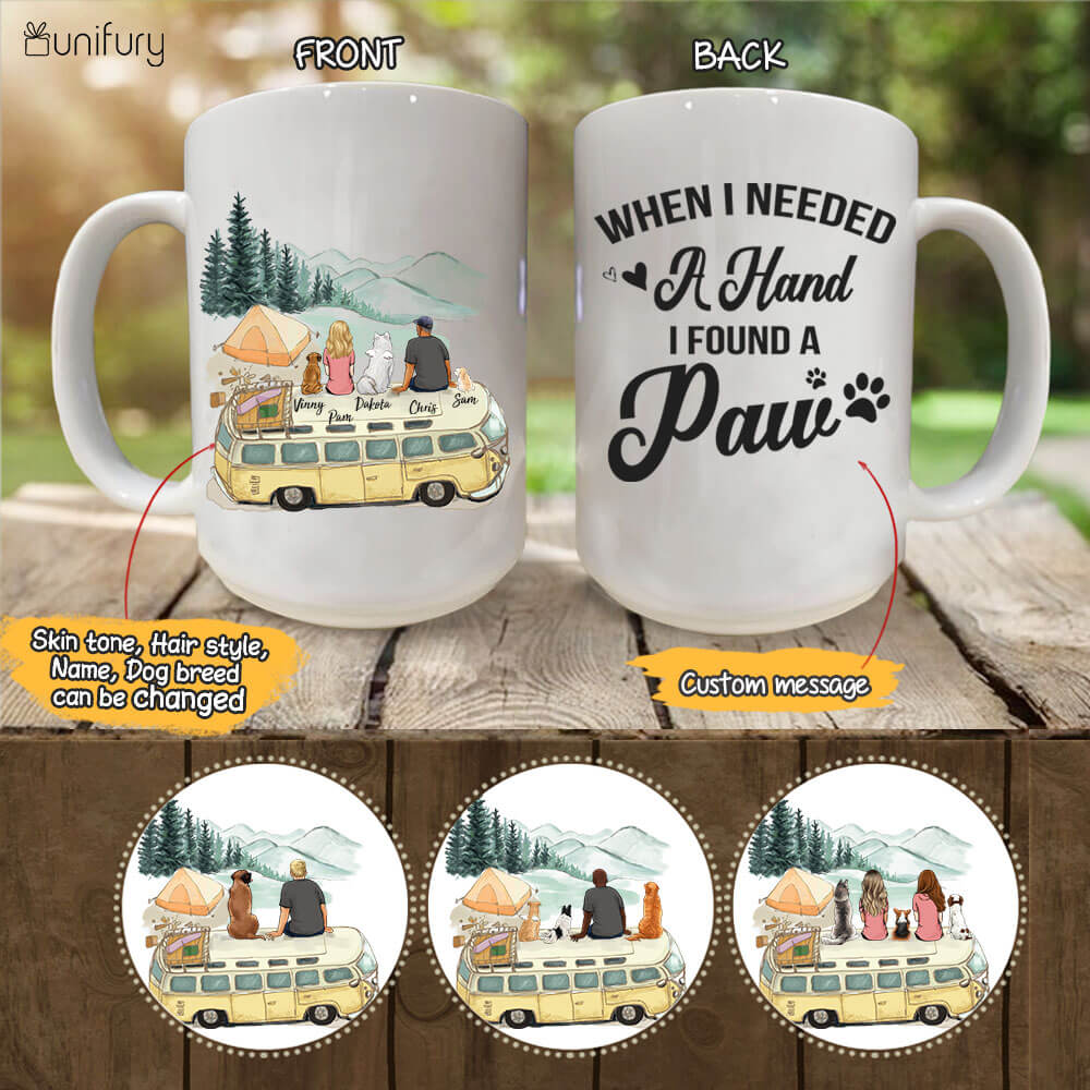 Personalized dog mug gifts for dog lovers - DOG & COUPLE - CUSTOM MESSAGE - Camping - 2355