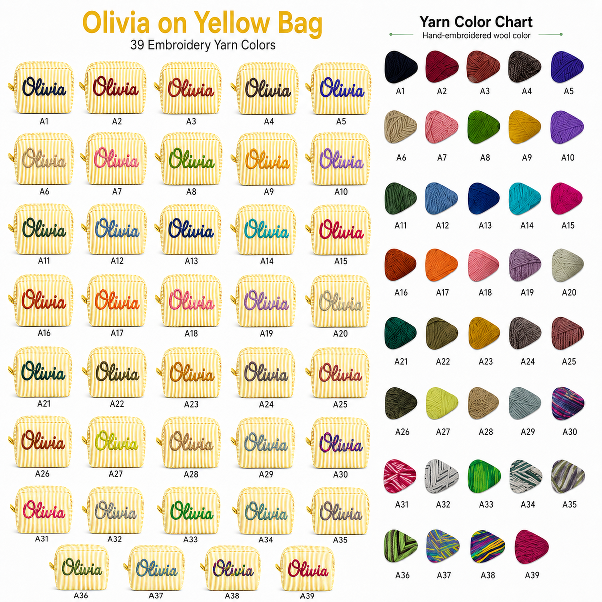 Yellow personalized seersucker makeup bag with custom name embroidery color options