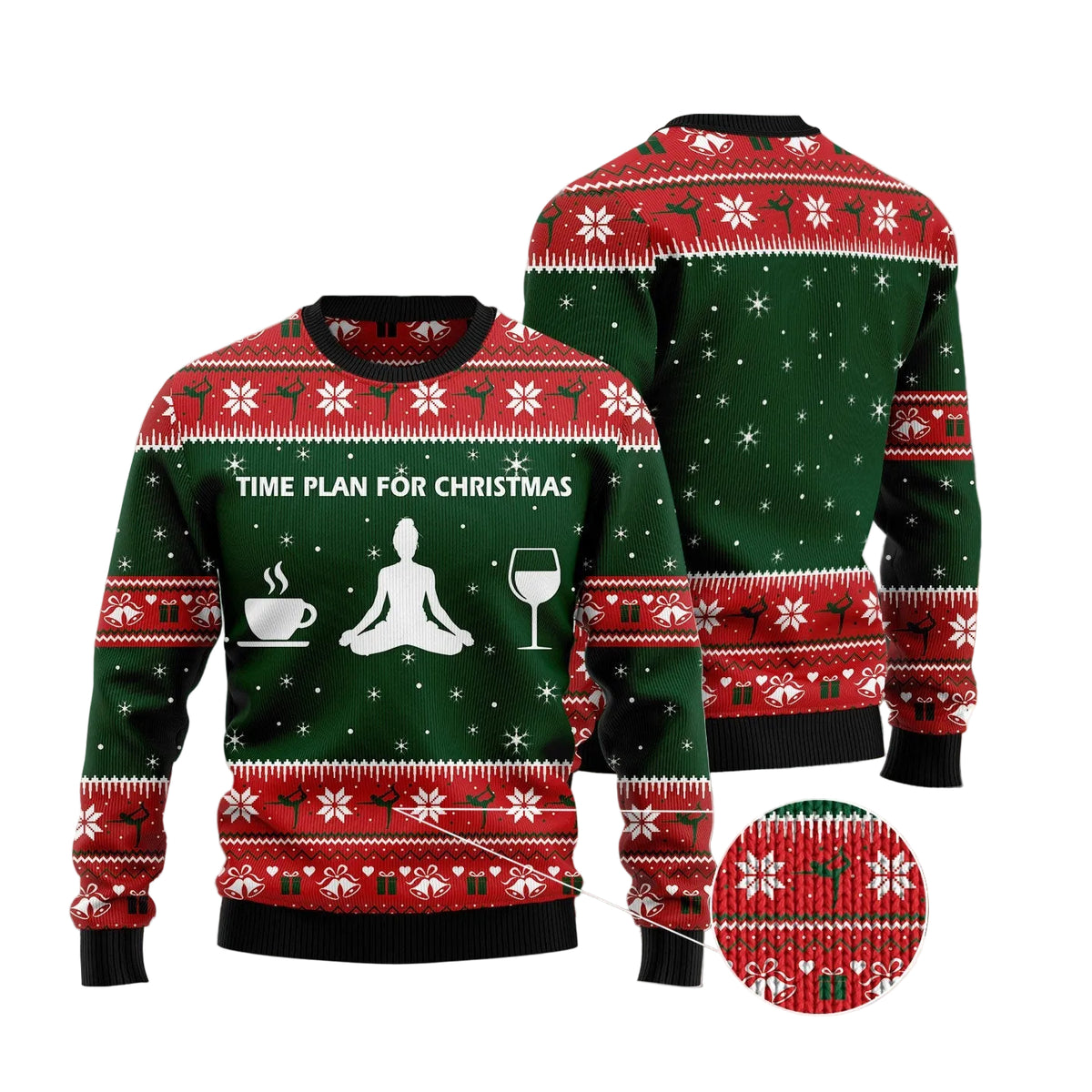 Time Plan for Christmas Yoga Ugly Christmas Sweater, Holiday Party Pullover for Men and Women, Gift for Yoga Enthusiasts