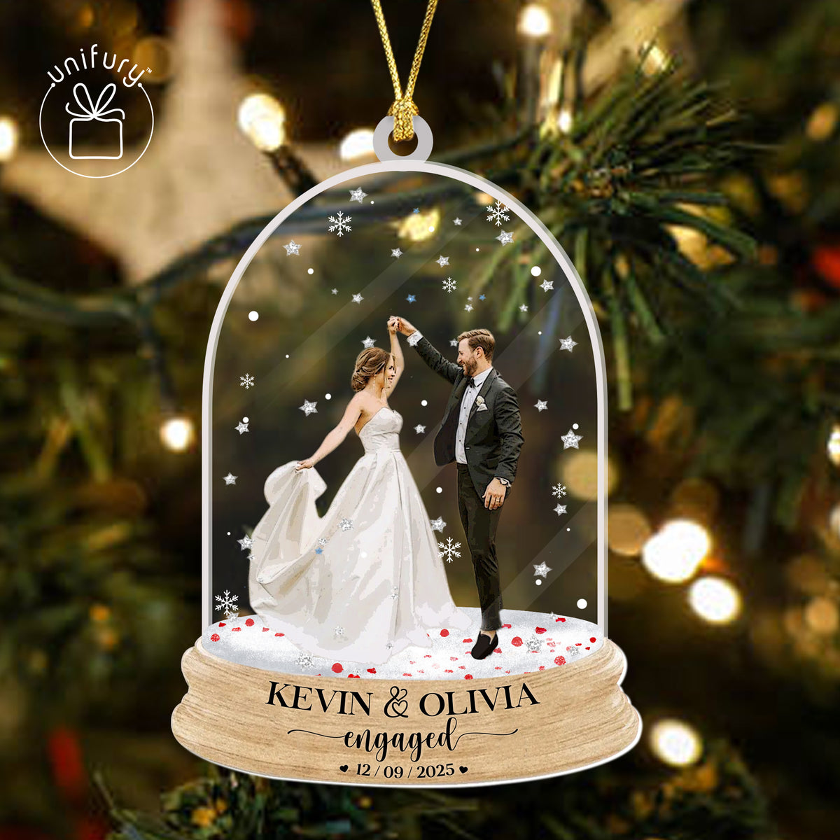 Personalized Enaged Shaker Ornament - Proposal Photo Ornament - Engagement Gifts