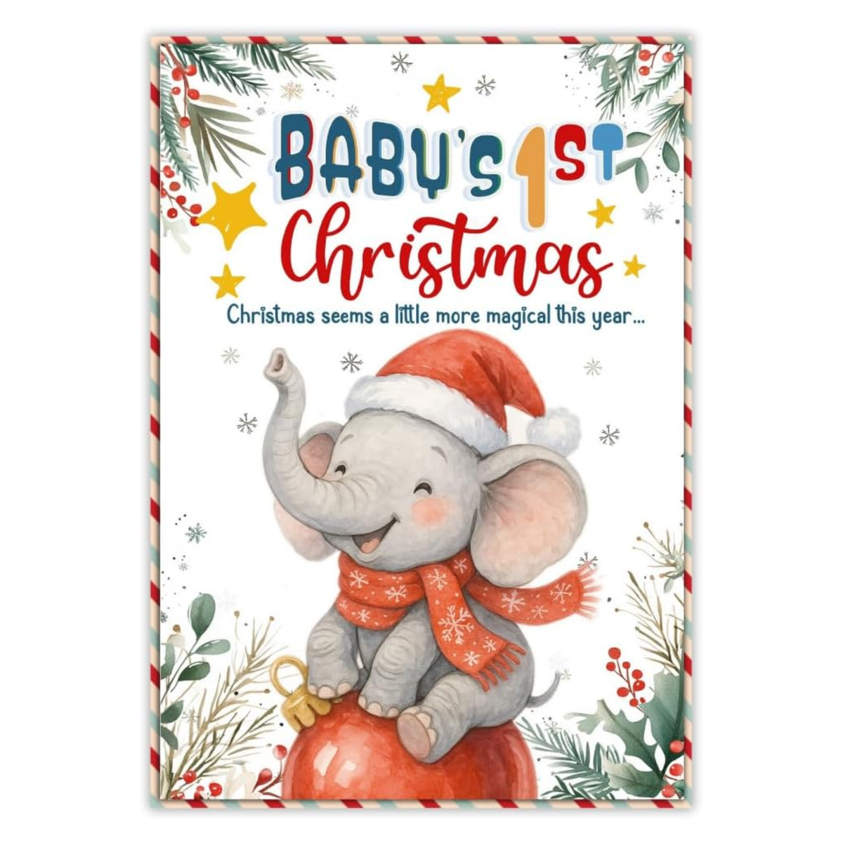 Baby’s First Christmas Card with Envelope – Cute Festive Holiday Keepsake for a Boy or Girl