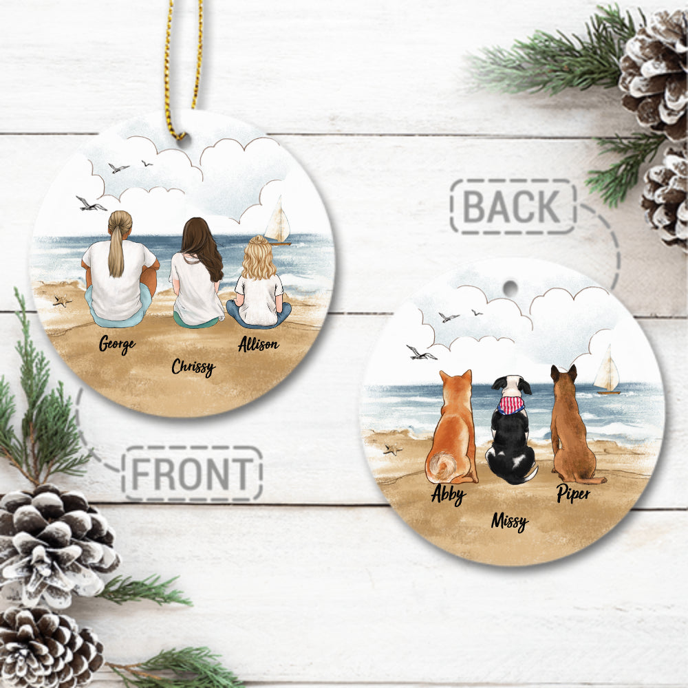 Personalized Christmas Ceramic Ornaments gifts with the whole family & dog & cat (2 sides 2 designs) - Beach