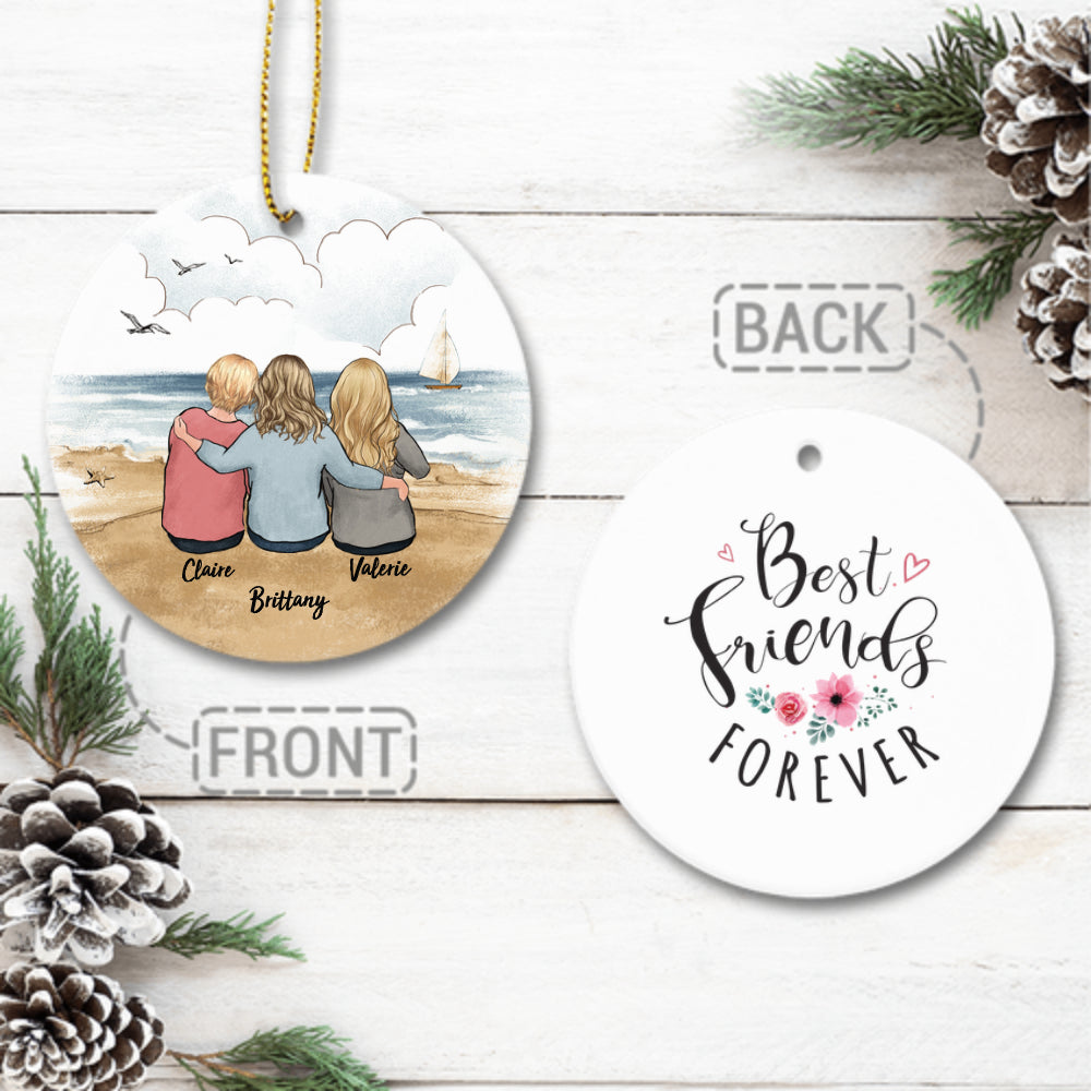 Personalized Best Friend Ornaments - Ceramic Ornament (2 Sides 2 Designs) - Custom Message - Beach