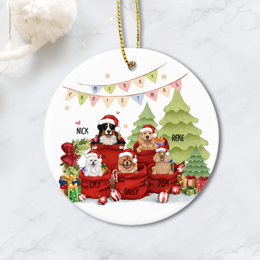 Personalized Santa Bag Christmas Ceramic Ornament gifts for dog cat lovers (PRINTED ON BOTH SIDES)