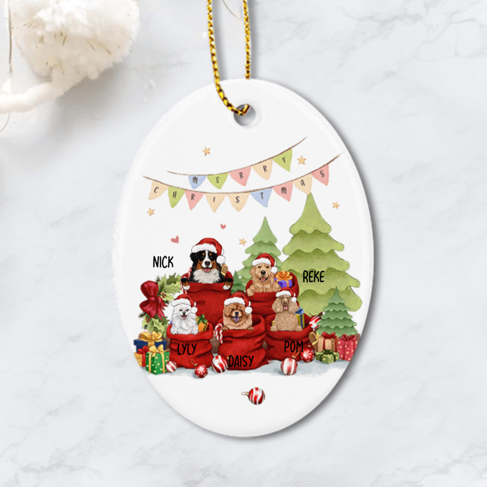 Personalized Santa Bag Christmas Ceramic Ornament gifts for dog cat lovers (PRINTED ON BOTH SIDES)