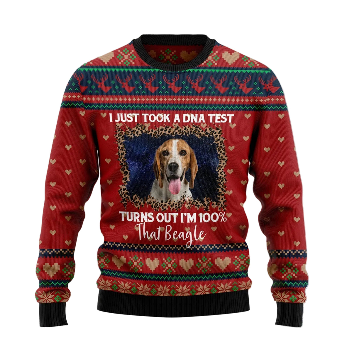 Beagle DNA Ugly Christmas Sweater, Funny Beagle Dog DNA Print for Men and Women, Festive Holiday Party Outfit